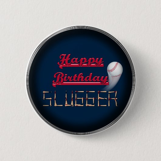 Happy Birthday Slugger Blue-Baseball-BUTTON-BUTTON Button (Vorderseite)