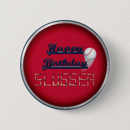 Happy Birthday Slugger Red-Baseball-BUTTON BUTTONE Button (Vorderseite)