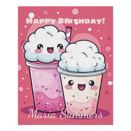 Happy Birthday Snow Cream Ice-Creme Kawaii Niedlic Poster