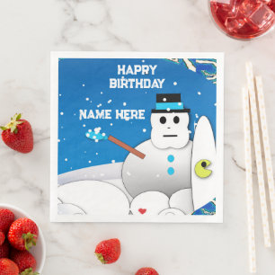 Happy Birthday Snowman Paper Dinner Napkins Serviette