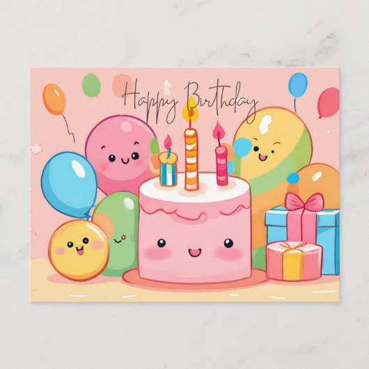 Happy Birthday So Kawaii ... ✿°•∘ɷ∘•°✿ .. Postkarte (Vorderseite)