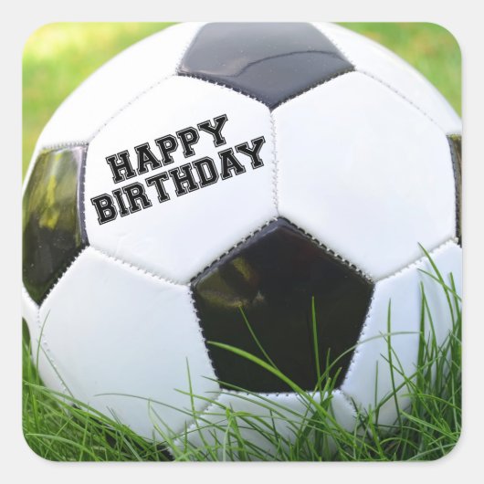 Happy Birthday Soccer Ball Quadratischer Aufkleber (Vorderseite)