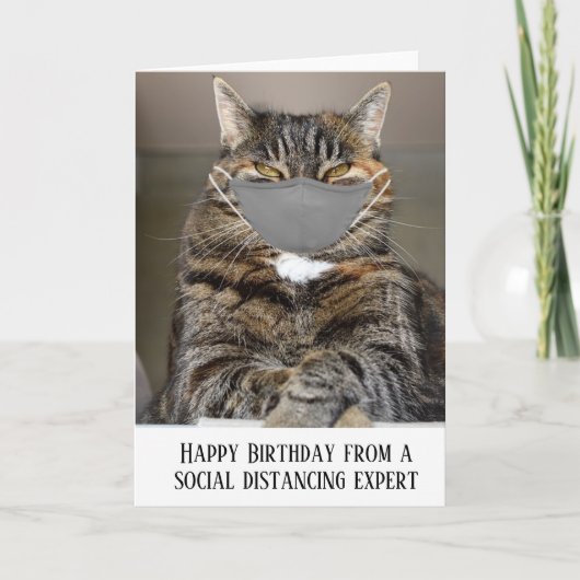 Happy Birthday Social Distancing Cat Face Maske Karte (Vorderseite)