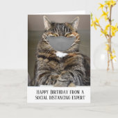Happy Birthday Social Distancing Cat Face Maske Karte (Gelbe Blume)