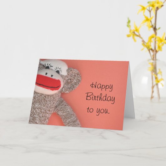 Happy Birthday Sock Monkey Karte (Gelbe Blume)