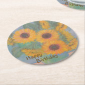 Happy Birthday Soft Sonnenblume Runder Pappuntersetzer (Angewinkelt)