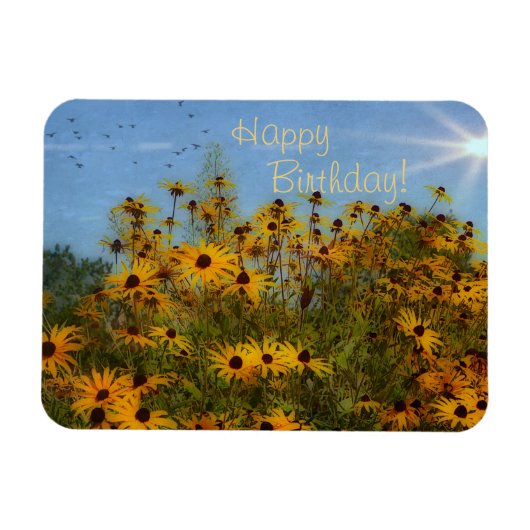 Happy Birthday Sommerzeit Schwarz-Mit Augen-Susans Magnet (Horizontal)