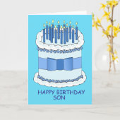 Happy Birthday Son Cartoon Cake and Candles Karte (Gelbe Blume)