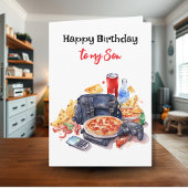 Happy Birthday Son | Gaming und Pizza Vibes Karte