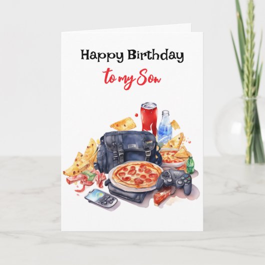 Happy Birthday Son | Gaming und Pizza Vibes Karte (Vorderseite)