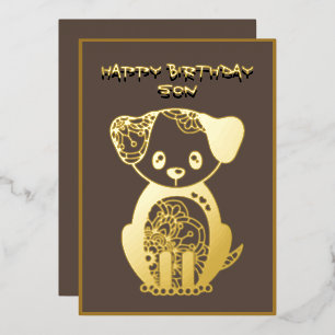Happy Birthday Son Gold Foil Welpe Hund Folien Feiertagskarte