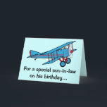 Happy Birthday Son-in-Law Flugzeug Karte<br><div class="desc">Dieses Design hat ein Zweiflugzeug. Für passende Artikel geben Sie "pinguincornerstore Flugzeug" in die Zazzle Suche Bar.</div>