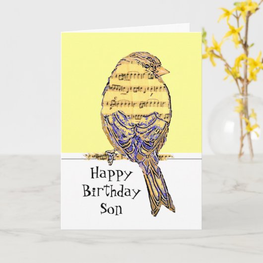 Happy Birthday Son Musician Fun Musiknote Bird Karte (Gelbe Blume)