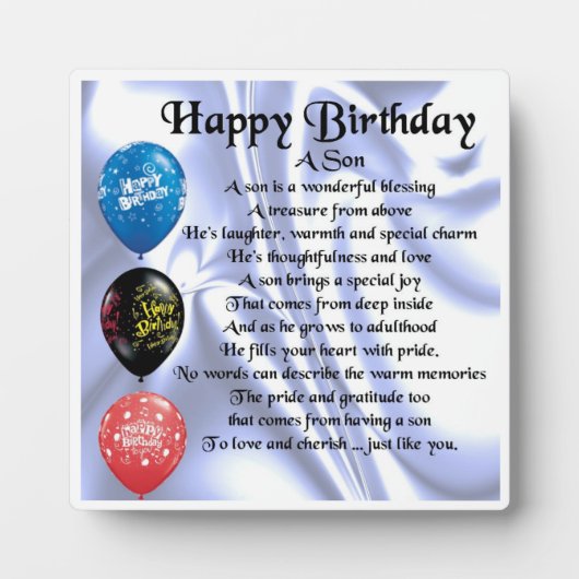 Happy Birthday Son Poem Plaque Fotoplatte (Vorderseite)