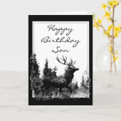 Happy Birthday Son Vintag Stag, Deer Karte (Gelbe Blume)
