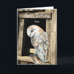 Happy Birthday Son Watercolor Barn Owl Feiertagskarte<br><div class="desc">Herzlichen Glückwunsch zum Geburtstag Son,  der jedes Jahr nachdenklich,  freundlich und lieb ist und mehr liebt. Wasserfarbenauge</div>