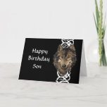 Happy Birthday Son Wild Grey Wolf Head Karte<br><div class="desc">Happy Birthday Custom Name Wild Grey Wolf Head</div>