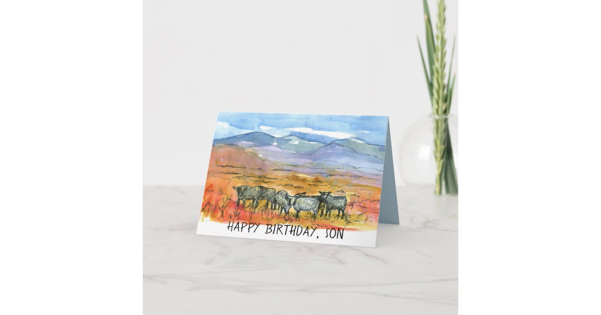 Happy Birthday Son Wuste Berge Kuhe Karte Zazzle De