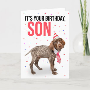 Happy Birthday Son Young Puppy in Hat and Krawatte Feiertagskarte