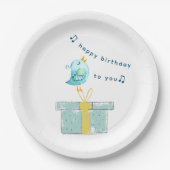 Happy Birthday Song (Simple Little Bird 2) Aquamar Pappteller (Vorderseite)