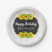 Happy Birthday Sonnenblume & rustikales Holz Party Pappteller (Vorderseite)