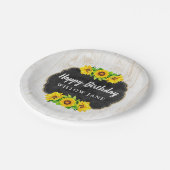 Happy Birthday Sonnenblume & rustikales Holz Party Pappteller (Schrägansicht)