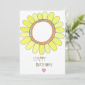 Happy Birthday Sonnenblume und rosa Herz Karte (Stehend Vorderseite)