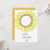 Happy Birthday Sonnenblume und rosa Herz Karte (Vorderseite/Rückseite Beispiel)