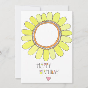 Happy Birthday Sonnenblume und rosa Herz Karte
