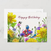 Happy Birthday Sonnenblumen, Wildblumen Natur Postkarte (Vorne/Hinten)