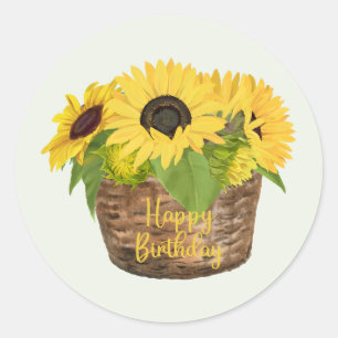 Happy Birthday Sonnenblumenkorb Runder Aufkleber