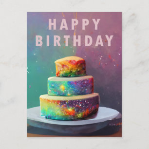 Happy Birthday Space Confetti Cake Card Postkarte