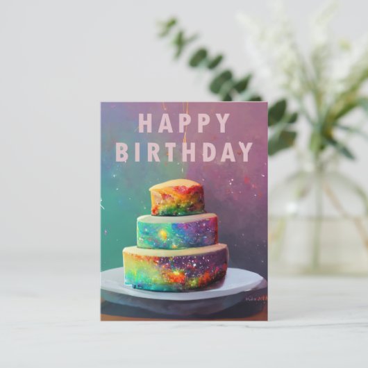 Happy Birthday Space Confetti Cake Card Postkarte (Stehend Vorderseite)