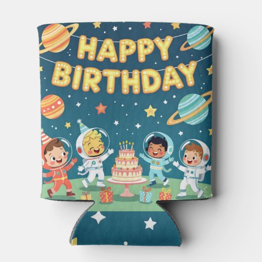 Happy birthday space theme dosenkühler (Rückseite)