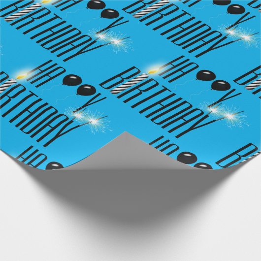 Happy Birthday Sparklers und Black Balloons Geschenkpapier (Ecke)
