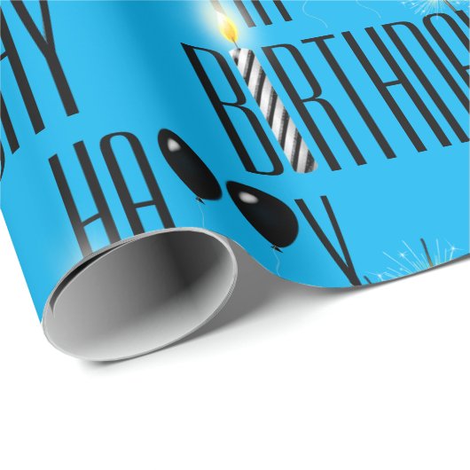Happy Birthday Sparklers und Black Balloons Geschenkpapier (Rolleneckpunkt)