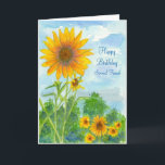 Happy Birthday Special Friend Sonnenblume Wasserfa Karte<br><div class="desc">Eine helle bunt fröhliche Geburtstagskarte mit einer Aquarellmalerei auf einem Sonnenblumenfeld,  grünen Bäumen an einem Sommertag mit flauschigen Cumulus Wolken im Himmel.</div>