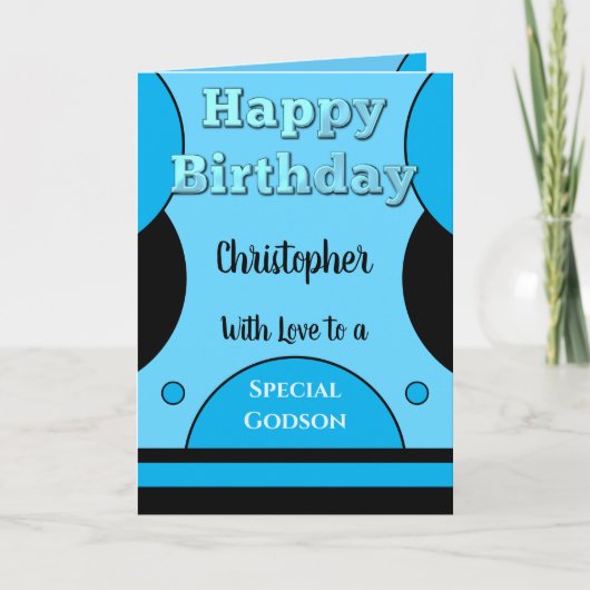 Happy Birthday Special Godson blau und schwarz Karte (Vorderseite)