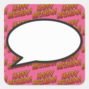 Happy Birthday Speech Bubble Fun Retro Comic Book Quadratischer Aufkleber