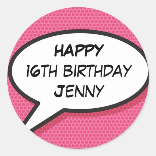 Happy Birthday Speech Bubble Fun Retro Girly Pink Runder Aufkleber (Vorderseite)