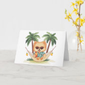 Happy Birthday Spitz Hund in einer Hängematte Karte (Gelbe Blume)