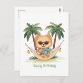 Happy Birthday Spitz Hund in einer Hängematte Postkarte (Vorne/Hinten)