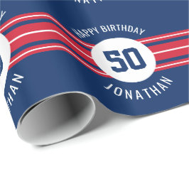 Happy Birthday Sports Jersey Streifen Name und Alt Geschenkpapier