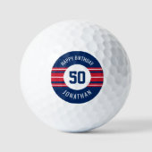 Happy Birthday Sports Jersey Streifen Name und Alt Golfball (Vorderseite)