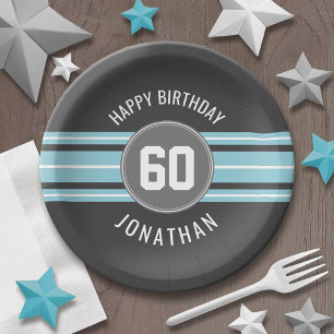 Happy Birthday Sports Jersey Streifen Name und Alt Pappteller