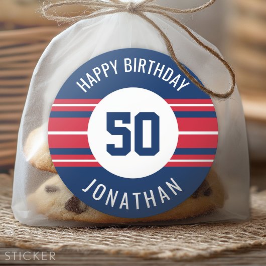 Happy Birthday Sports Jersey Streifen Name und Alt Runder Aufkleber