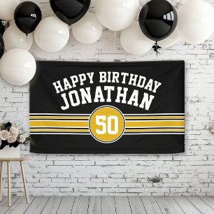 Happy Birthday Sports Stripes mit Age Black Gold Banner