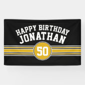 Happy Birthday Sports Stripes mit Age Black Gold Banner (Horizontal)