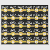 Happy Birthday Sports Stripes mit Age Gold Black Geschenkpapier (Flach)