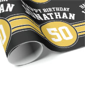Happy Birthday Sports Stripes mit Age Gold Black Geschenkpapier (Rolleneckpunkt)
